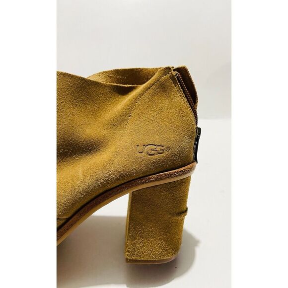 UGG leather shoes open peep toe boots Ginger brown booties Zip up women's 7 - Picture 6 of 11